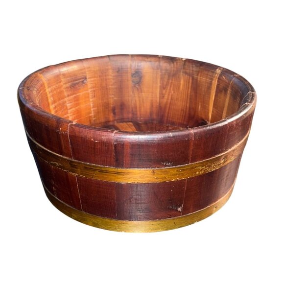 Vintage Wooden Bowl With Lid Rustic Storage Barrel - Picture 5 of 5